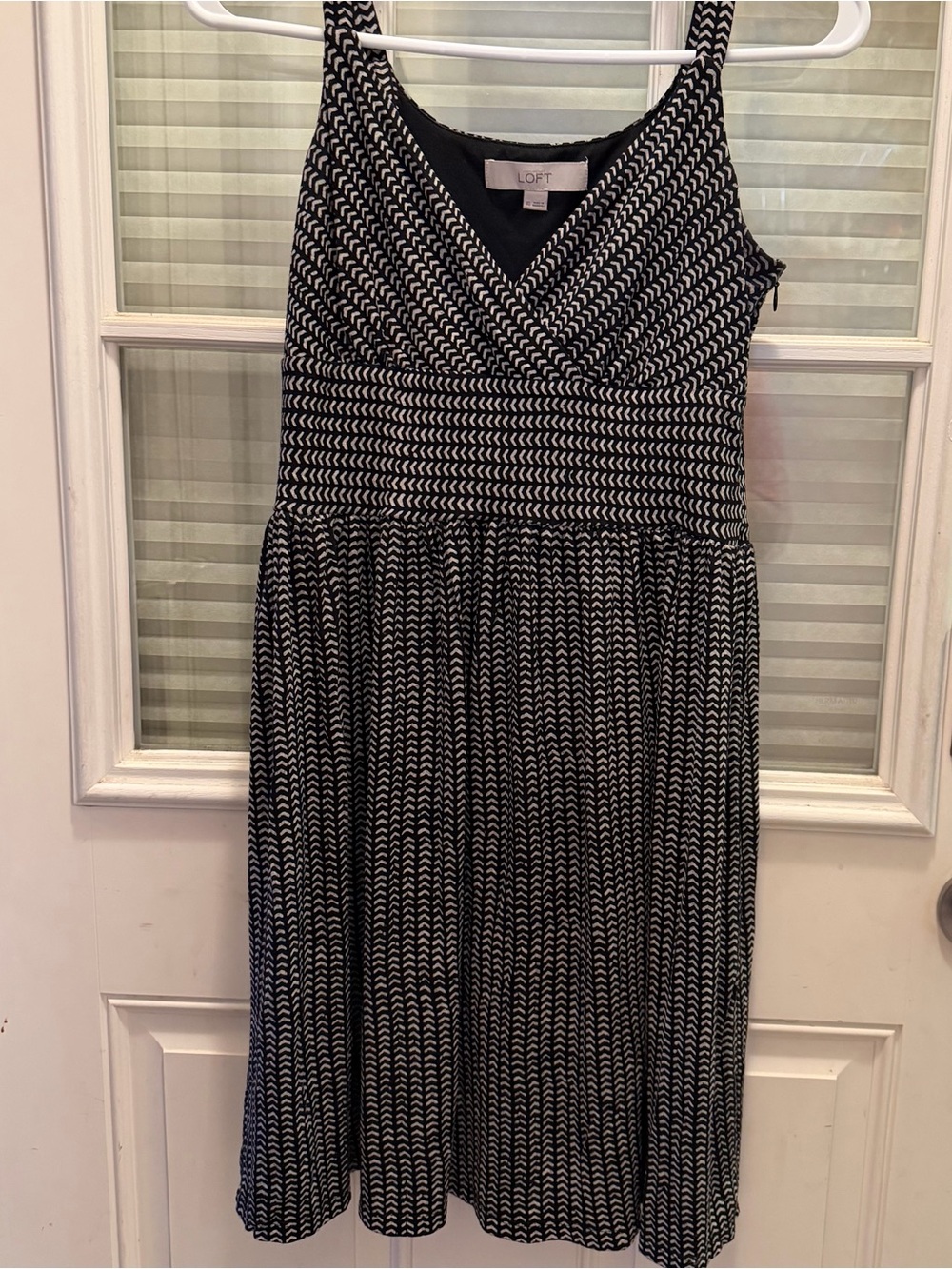 LOFT Black & White Sleeveless V-Neck Midi Dress